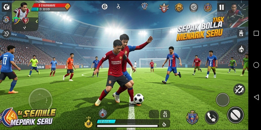 Tampilan gameplay seru dari 116X dengan aksi sepak bola intens.