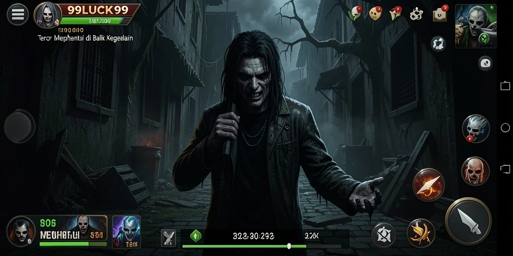Gameplay seram di 99LUCK99 dengan suasana menegangkan.