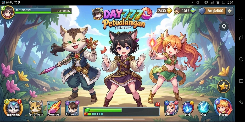 Screenshot utama DAY777 menampilkan aksi seru karakter Anime.