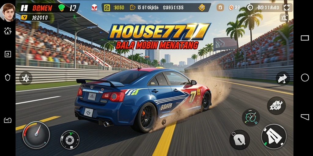 Tampilan gameplay seru dari HOUSE777 dalam balapan mobil.