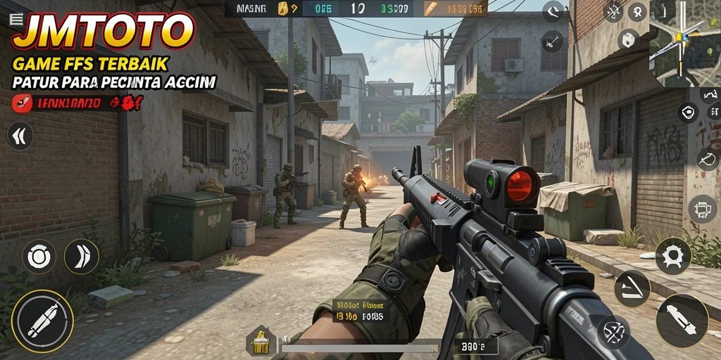 Screenshot JMTOTO menampilkan karakter beraksi dalam pertempuran FPS yang mendebarkan.