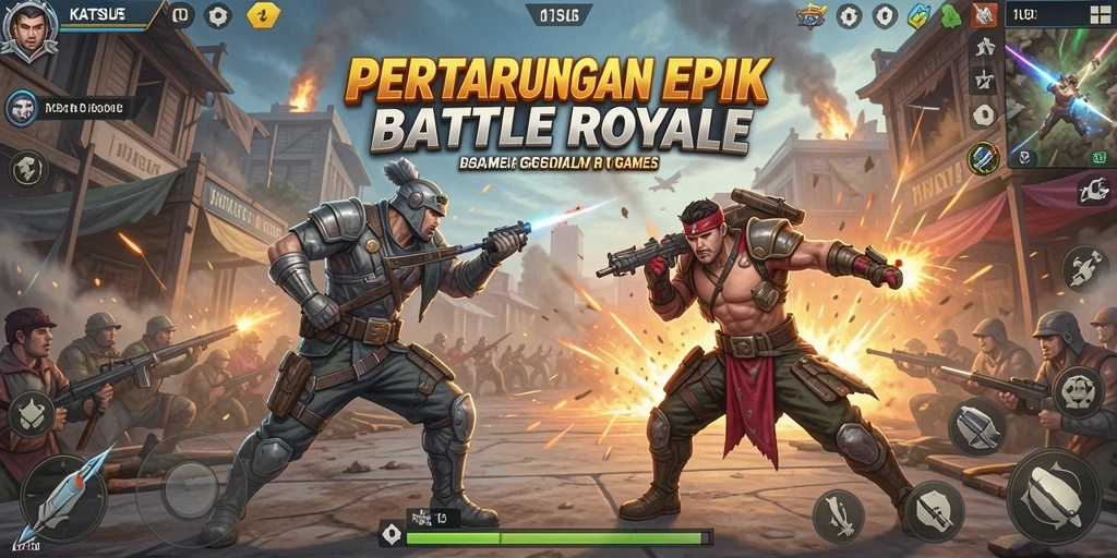 Tampilan gameplay KATSU5 dengan pertempuran seru dalam arena Battle Royale.