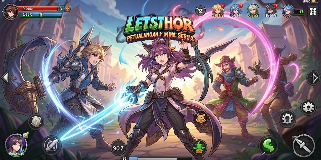 Tampilan gameplay LETSTHOR yang penuh aksi dan petualangan anime.