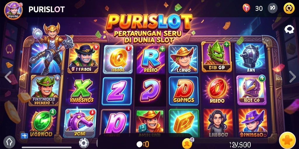 Screenshot gameplay <strong>PURISLOT</strong> menunjukkan pertarungan seru dengan elemen slot.