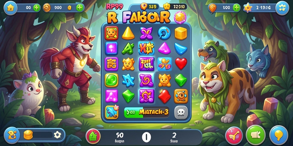 Screenshot gameplay RP99 menampilkan keseruan di level Match-3.