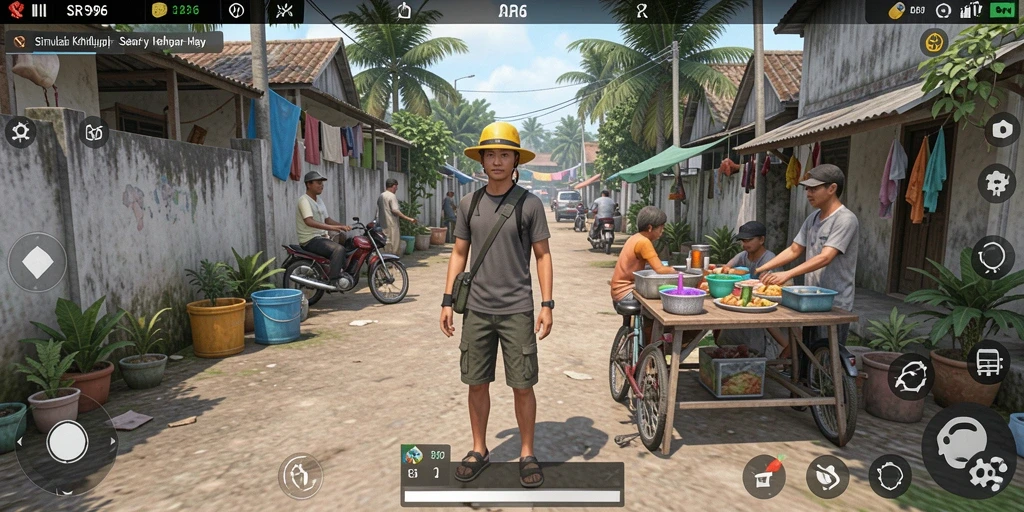 Screenshot utama SR996 menampilkan interaksi karakter dalam game Simulation.