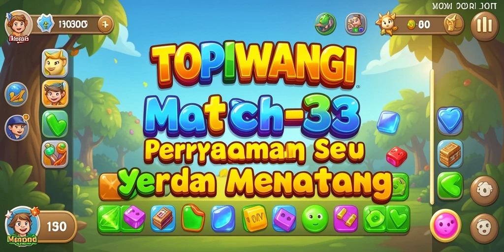 Tampilan screenshot gameplay <strong>TOPIWANGI</strong> yang menunjukkan aksi mencocokkan item Match-3.