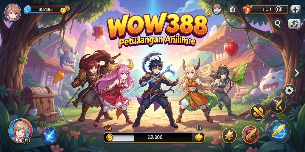 Screenshot utama WOW388 menunjukkan karakter anime dalam aksi pertarungan yang menegangkan.