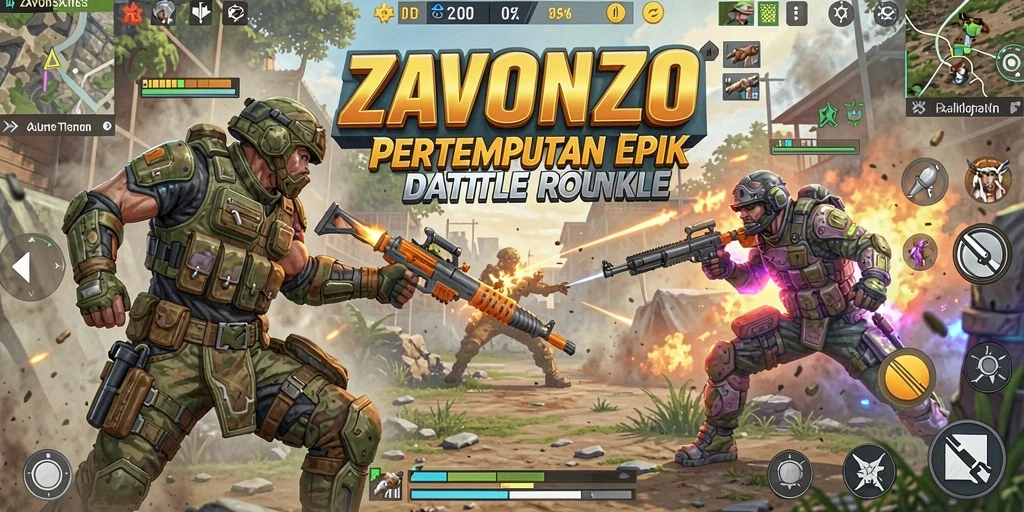 Gambar menunjukkan aksi seru dalam gameplay Battle Royale ZAVONZO.